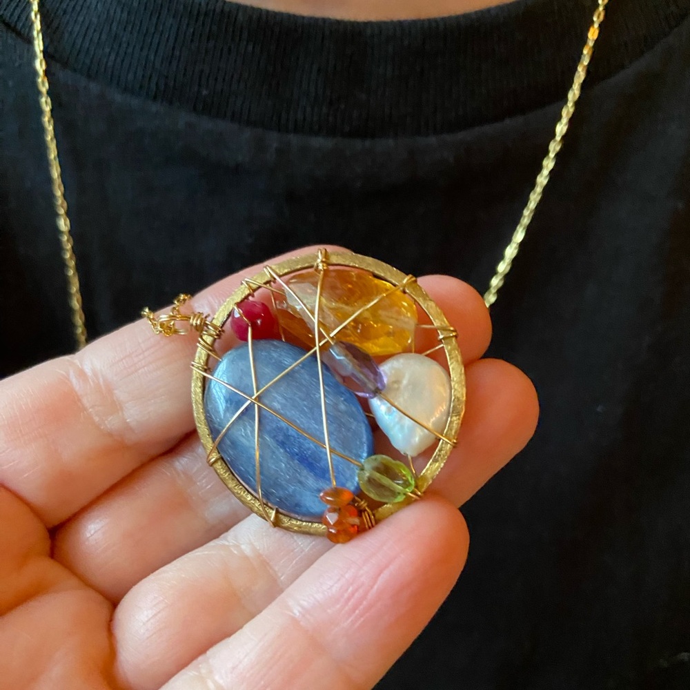 Beautiful - Caged Vermeil Large Pendant With Stones